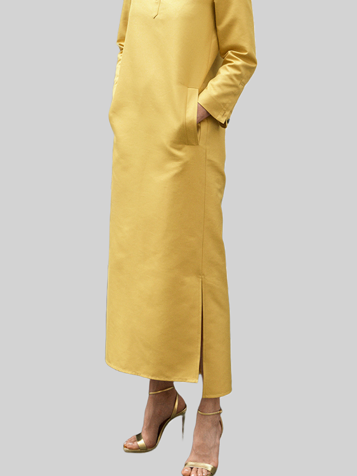 Urban Loose Stand Collar Long Sleeve Plain Maxi Dress