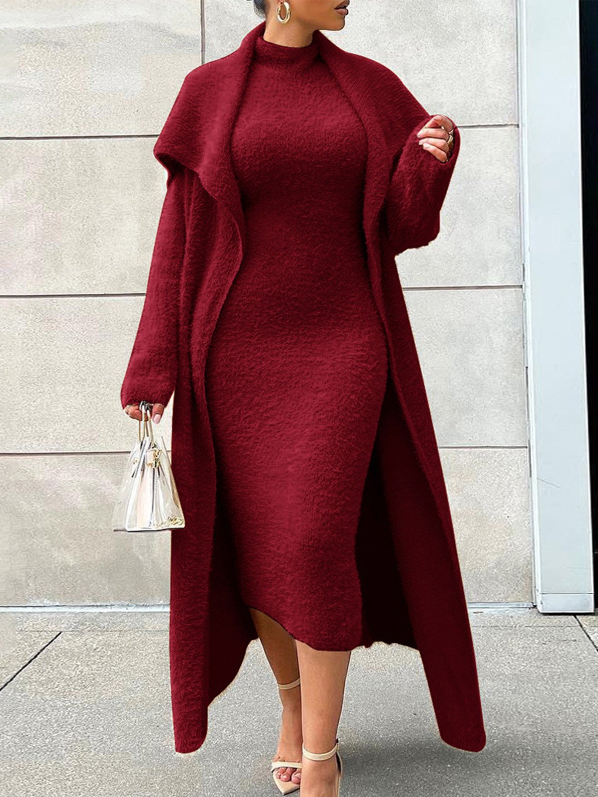 Sleeveless Plain Elegant Sweater Midi Dress With No Belt