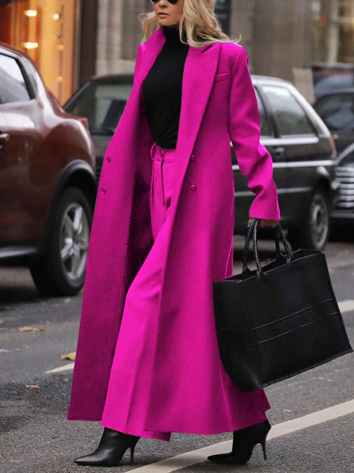 Lapel Collar Loose Urban Plain Long Sleeve Coat