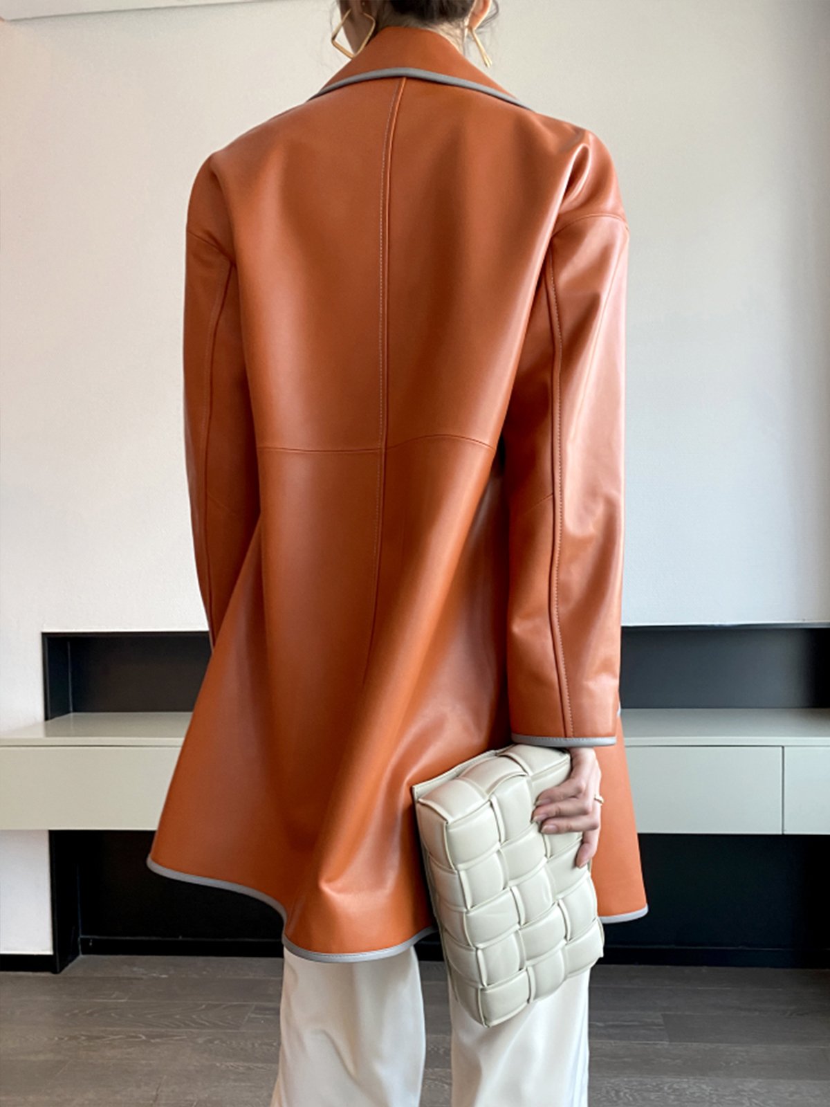 Long Sleeve Pu Urban Lapel Collar Leather Coat
