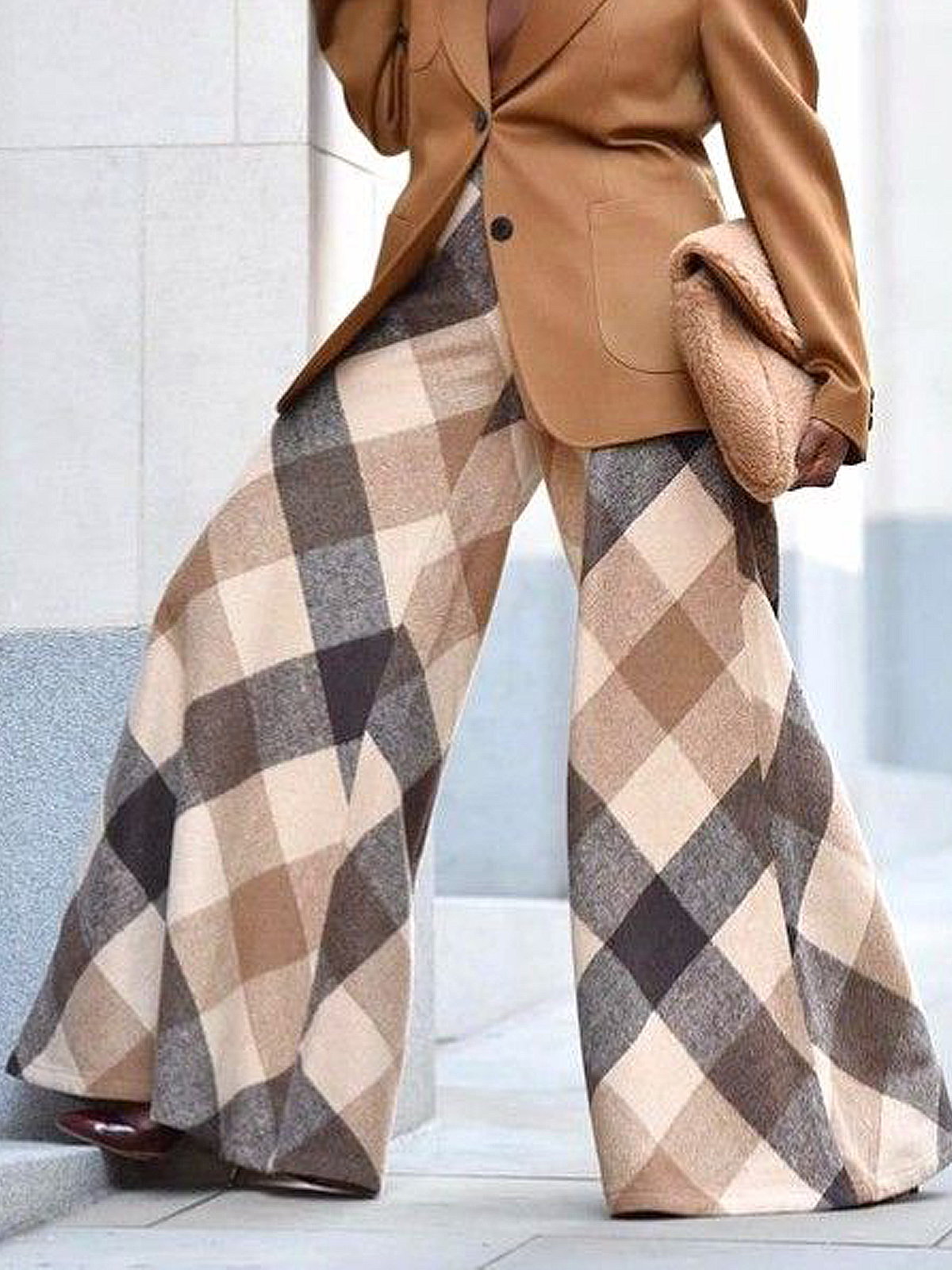Loose Plaid Urban Fashion Long Pants Wide leg pants