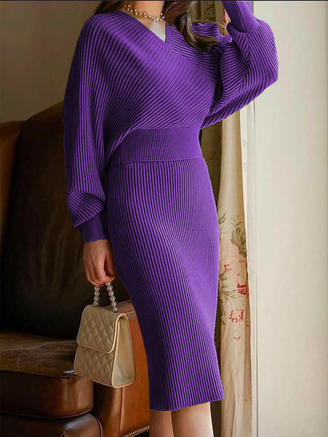 Plus Size Urban Regular Fit Sweater Midi Dress With No Belt