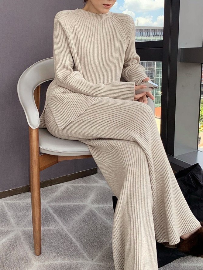 Plus Size Loose Plain Crew Neck Urban Sweater