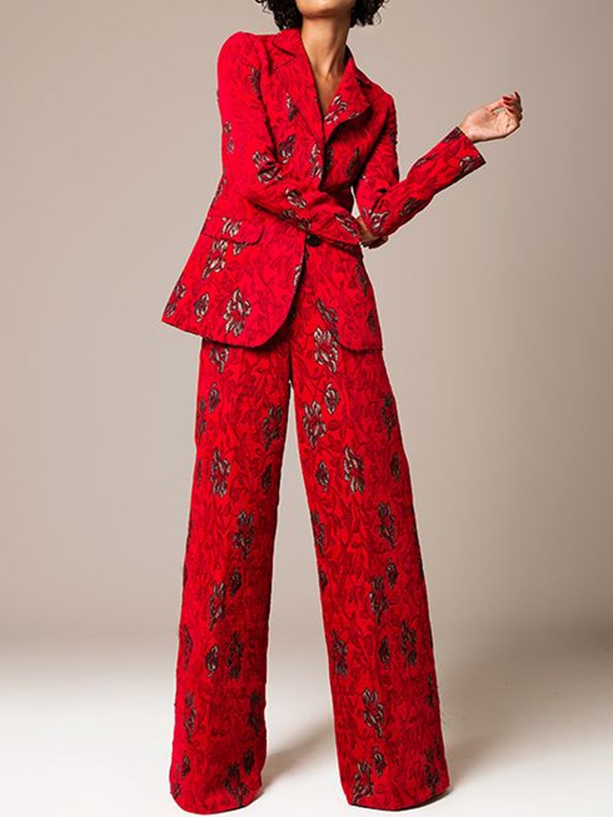 Shawl Collar Urban Floral Pattern Blazer