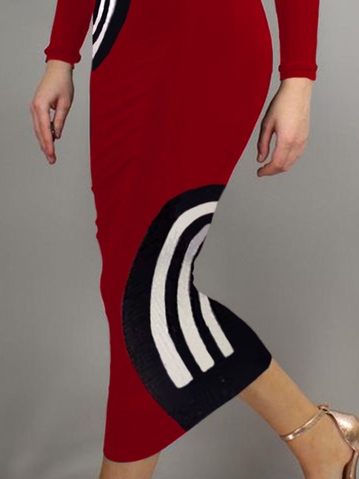 Color Block Tight Elegant Boat Neck Midi Dress With No Belt