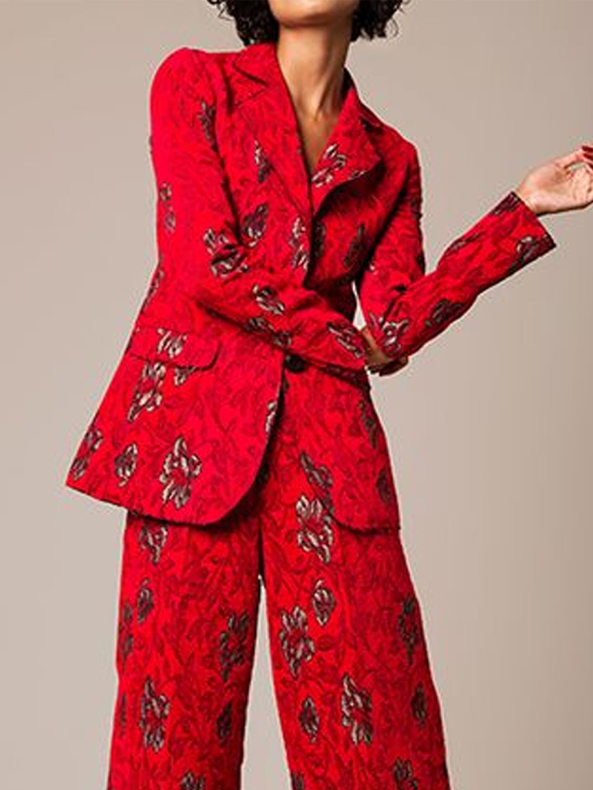 Shawl Collar Urban Floral Pattern Blazer