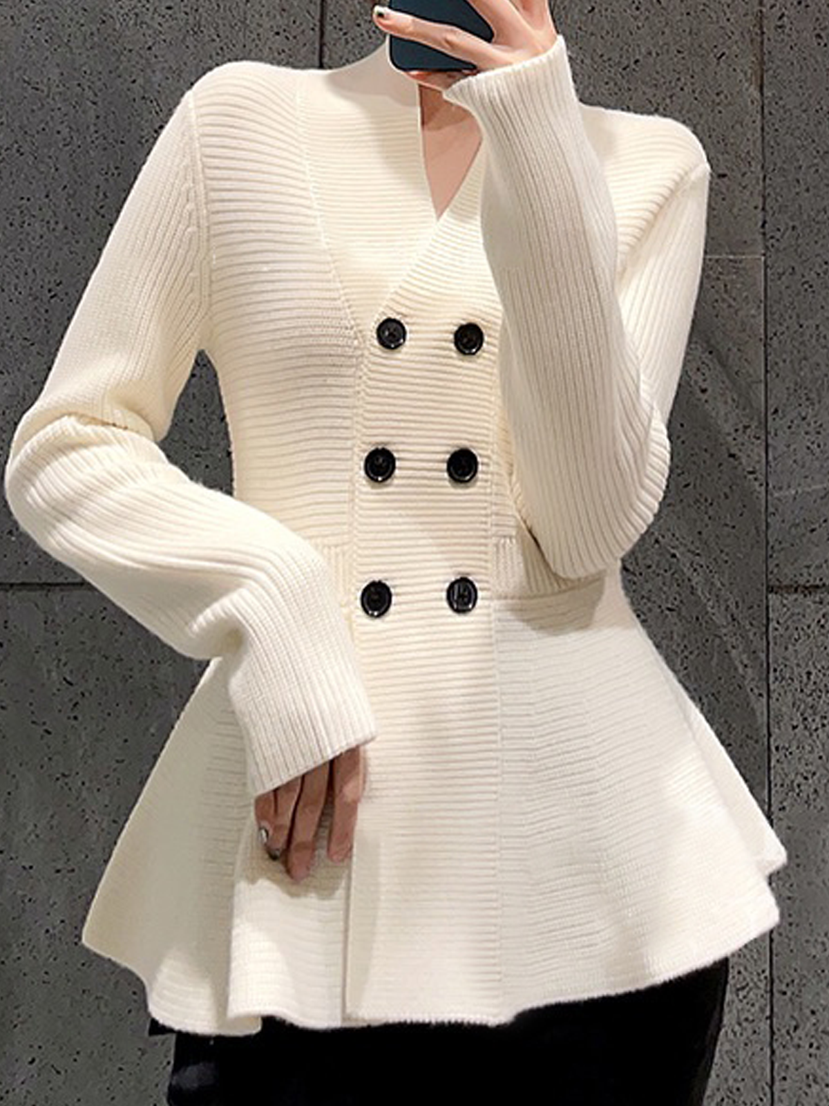 High Elasticity Regular Fit Elegant Plain V Neck Long Sleeve Sweater