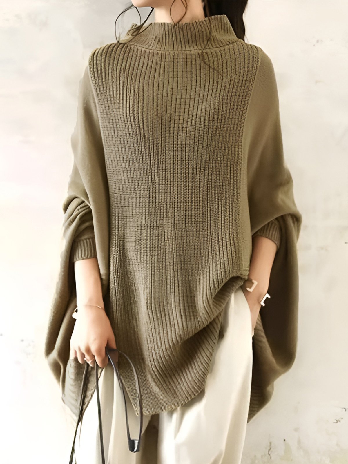 Urban Plain Loose Stand Collar Long Sleeve Sweater