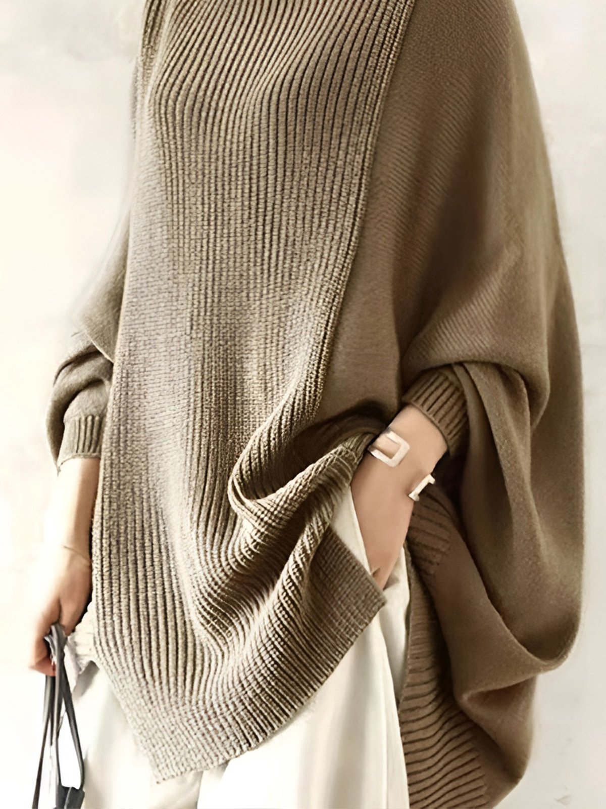 Urban Plain Loose Stand Collar Long Sleeve Sweater