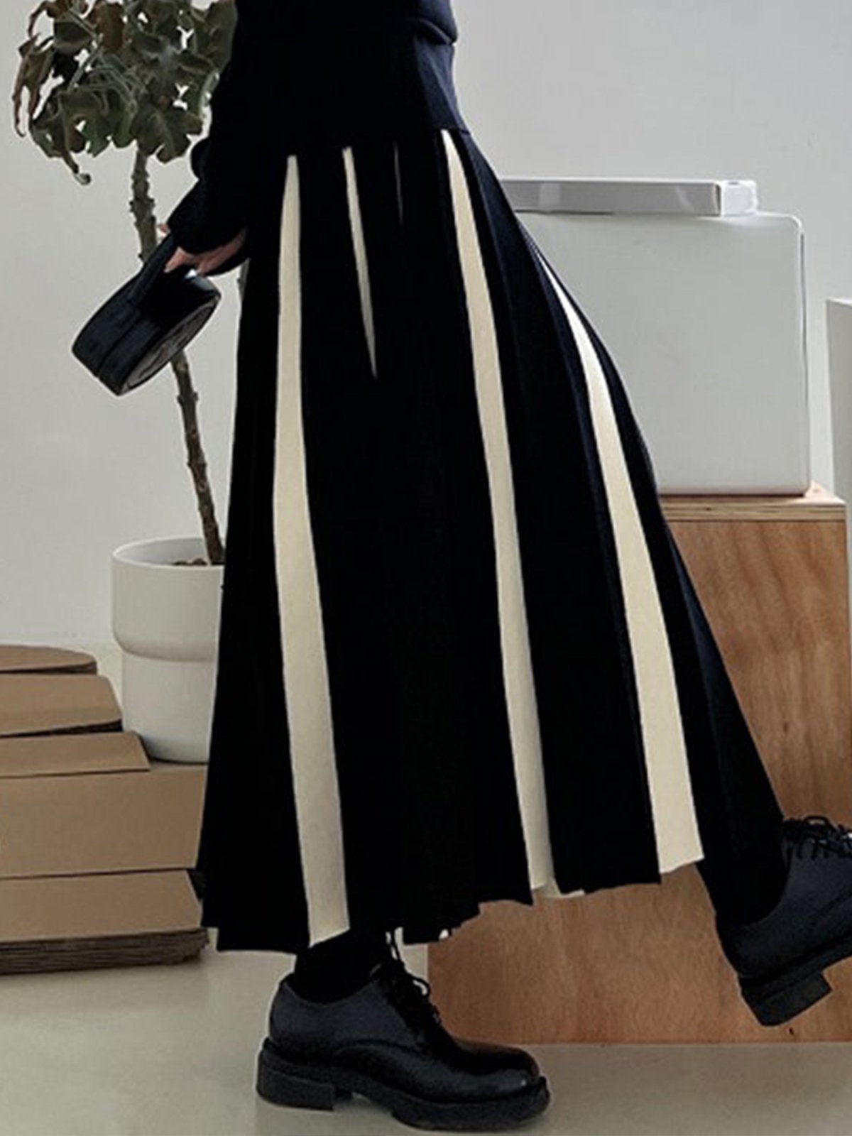 Color Block Long Urban Loose Skirt