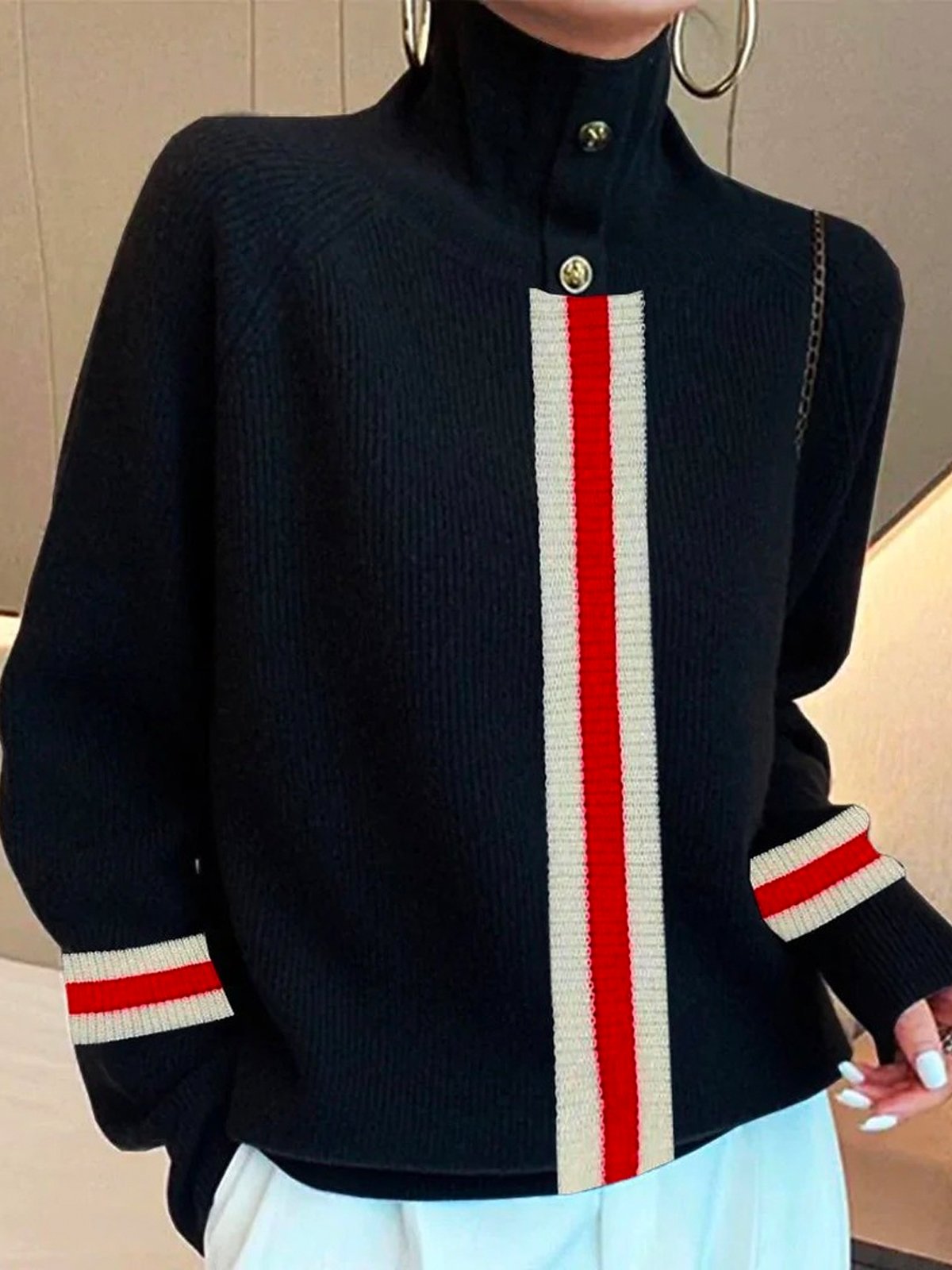 Turtleneck Urban Color Block Long Sleeve Sweater