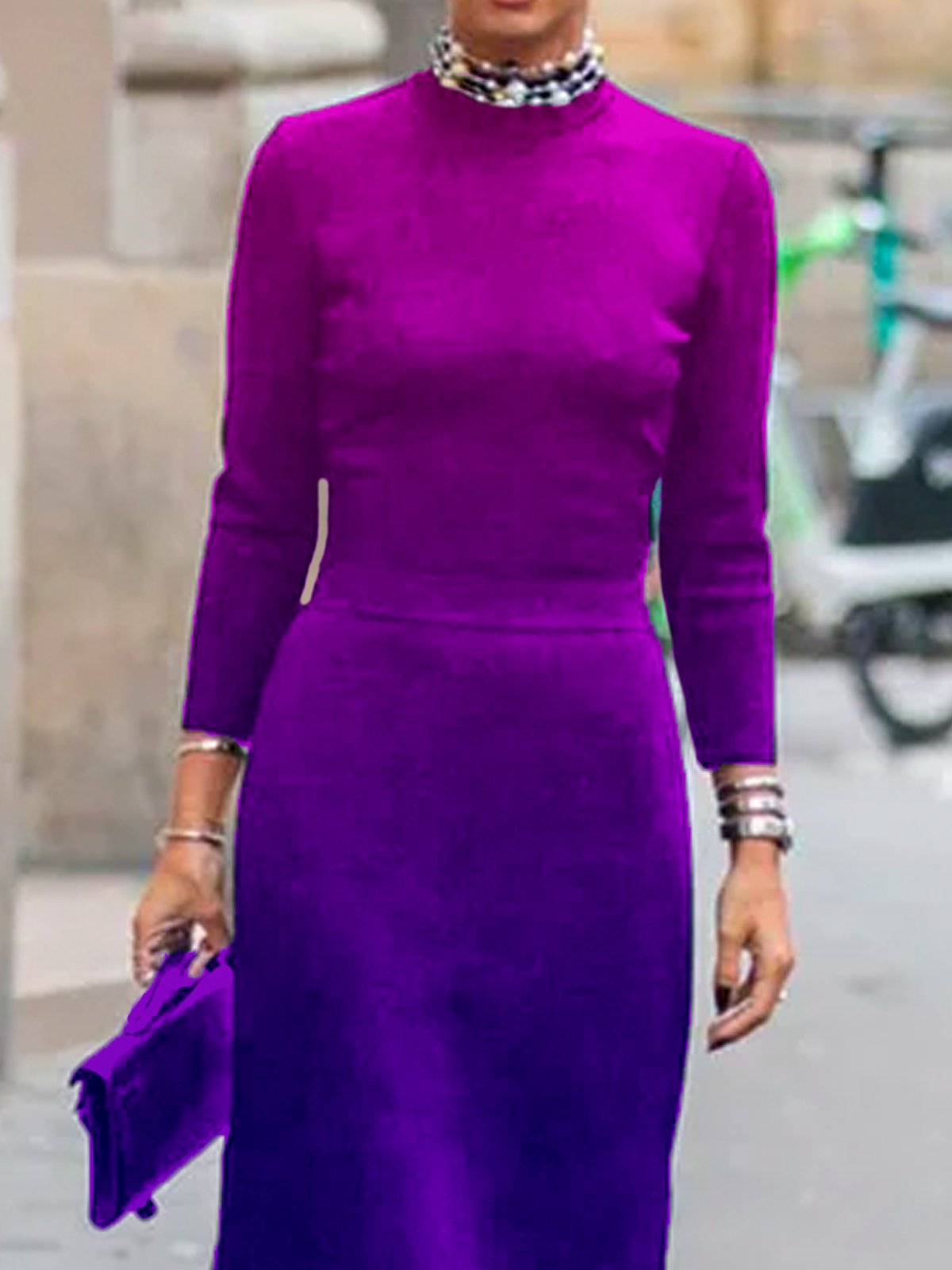 Ombre Crew Neck Elegant Midi Dress With No Belt