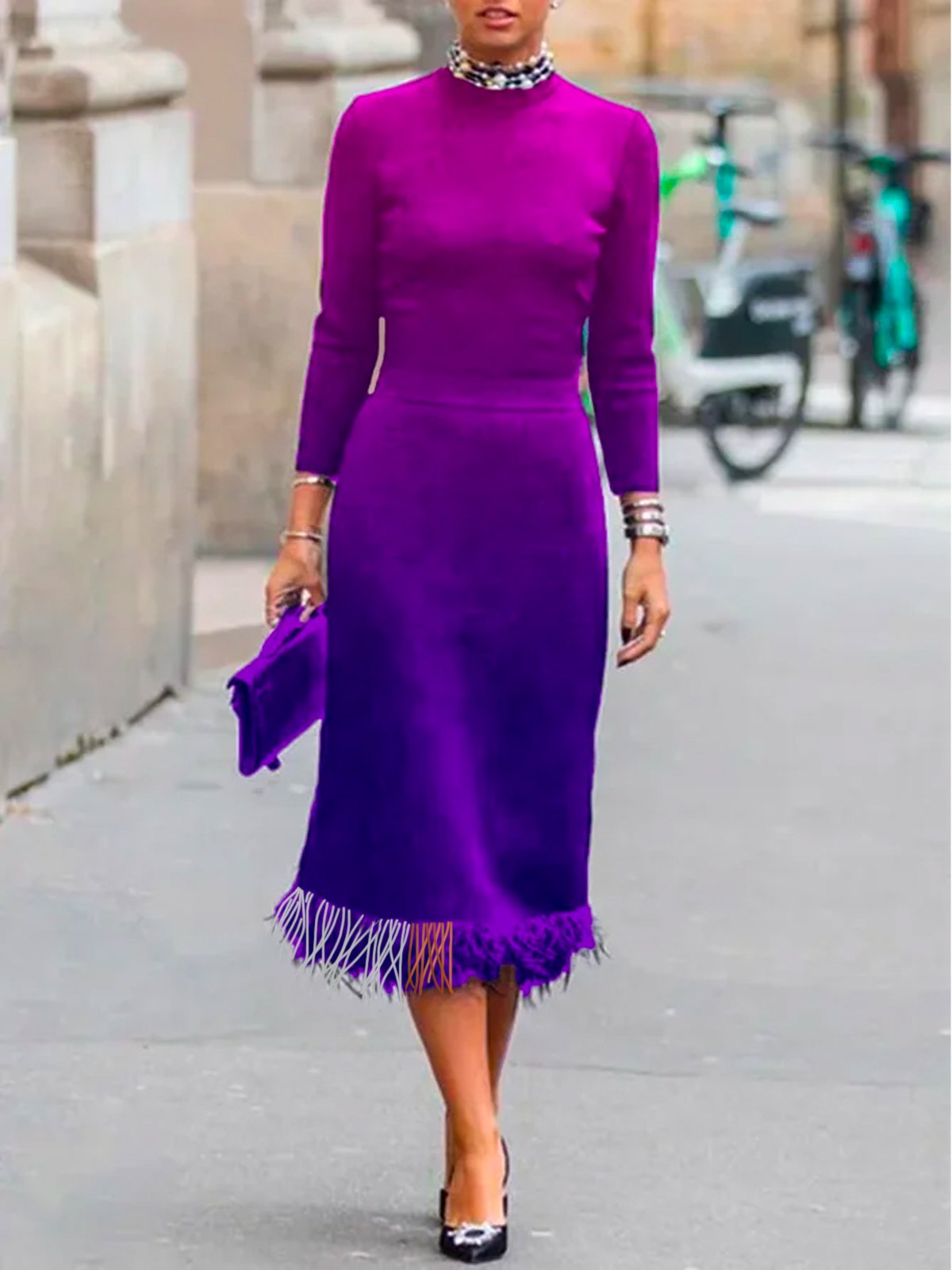 Ombre Crew Neck Elegant Midi Dress With No Belt