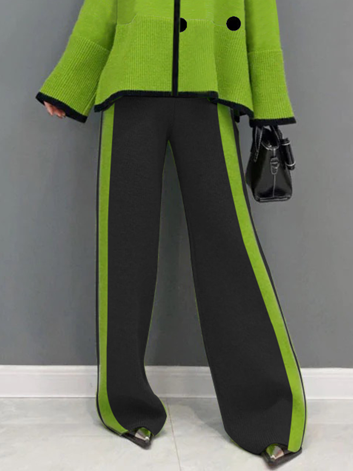High Elasticity Urban Loose Color Block Long Pants Straight pants