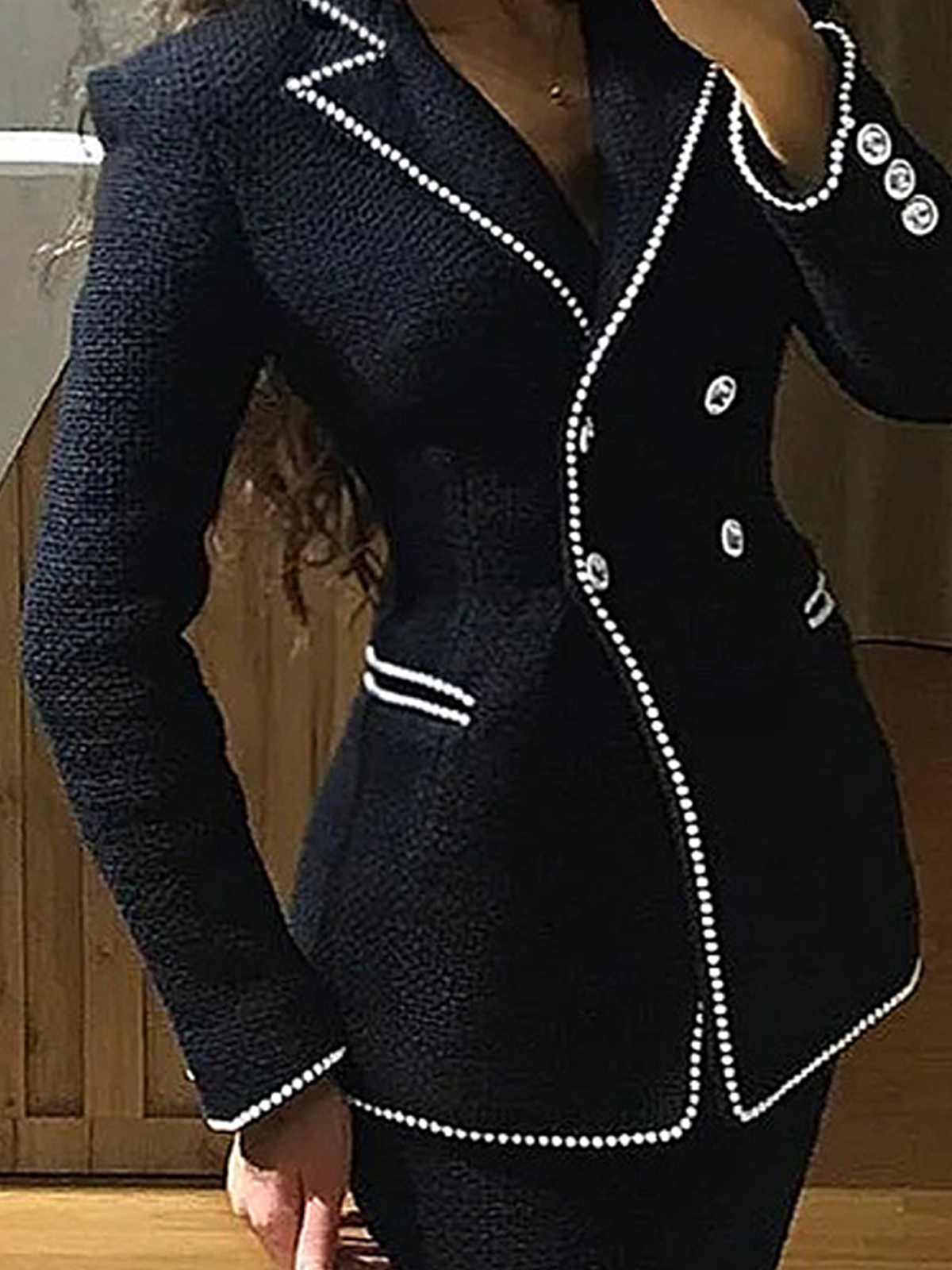 Elegant Regular Fit Color Block Long Sleeve Lapel Collar Jacket