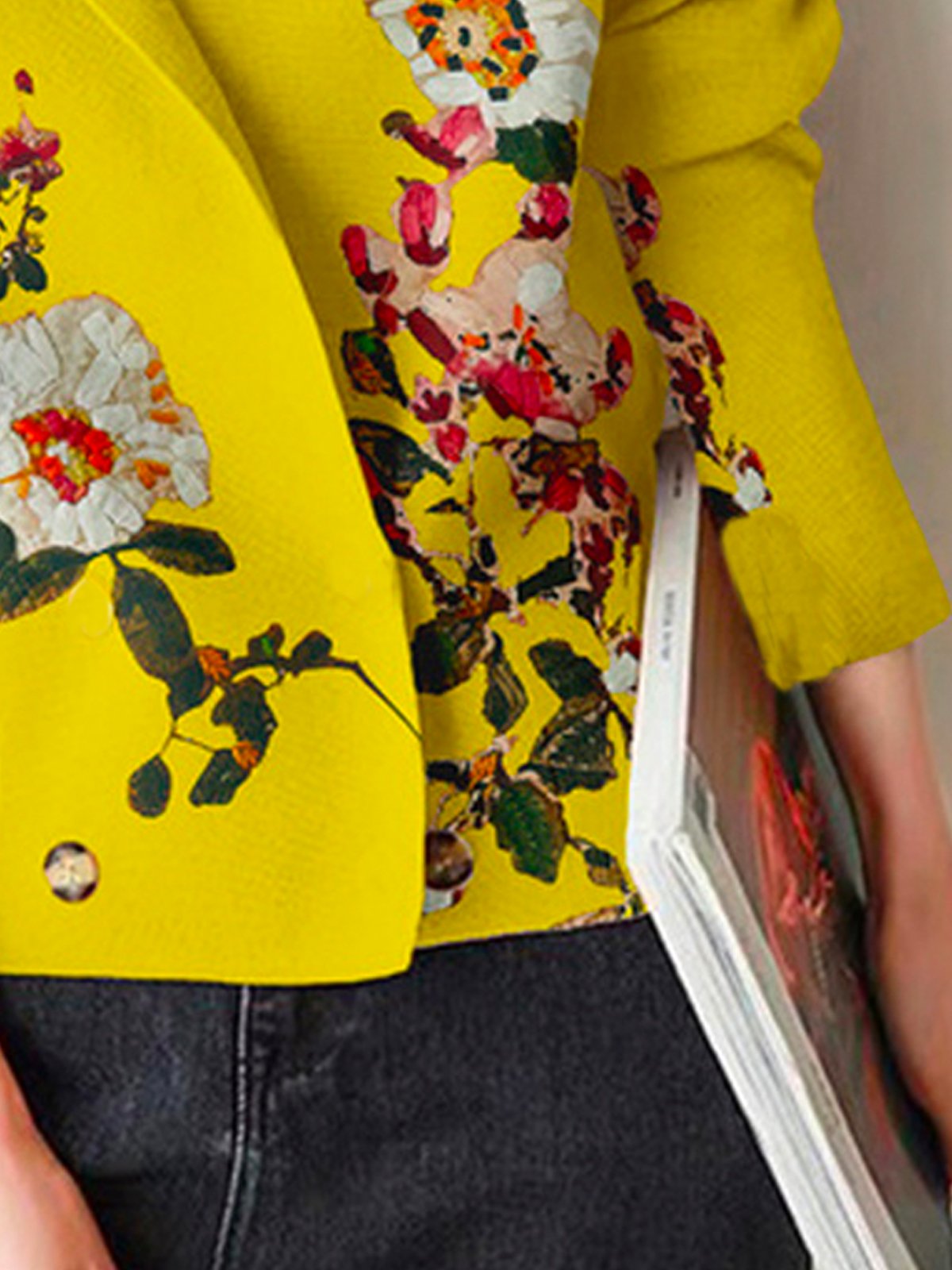 Floral Lapel Collar Urban Long Sleeve Cardigan