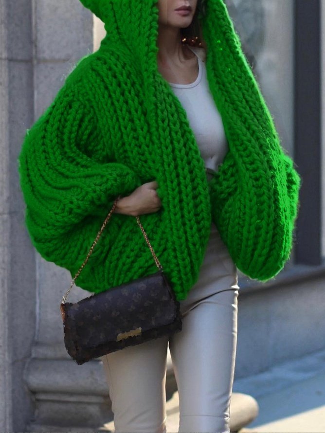 Long Sleeve Loose Plain Urban Cardigan