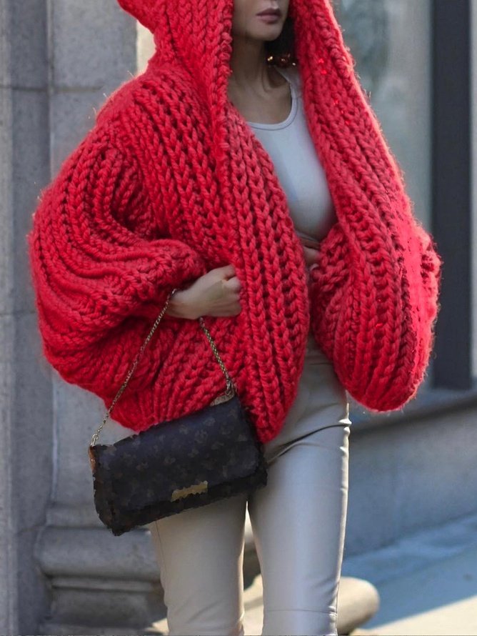 Long Sleeve Loose Plain Urban Cardigan