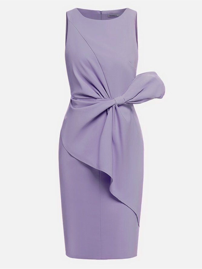 Urban Crew Neck Bow Plain Dress For Women