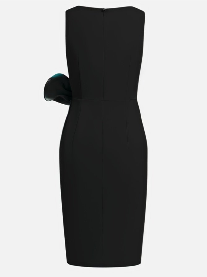 Urban Crew Neck Bow Plain Dress For Women