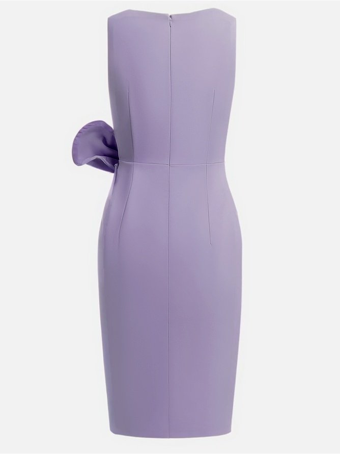 Urban Crew Neck Bow Plain Dress For Women