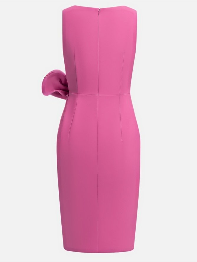 Urban Crew Neck Bow Plain Dress For Women