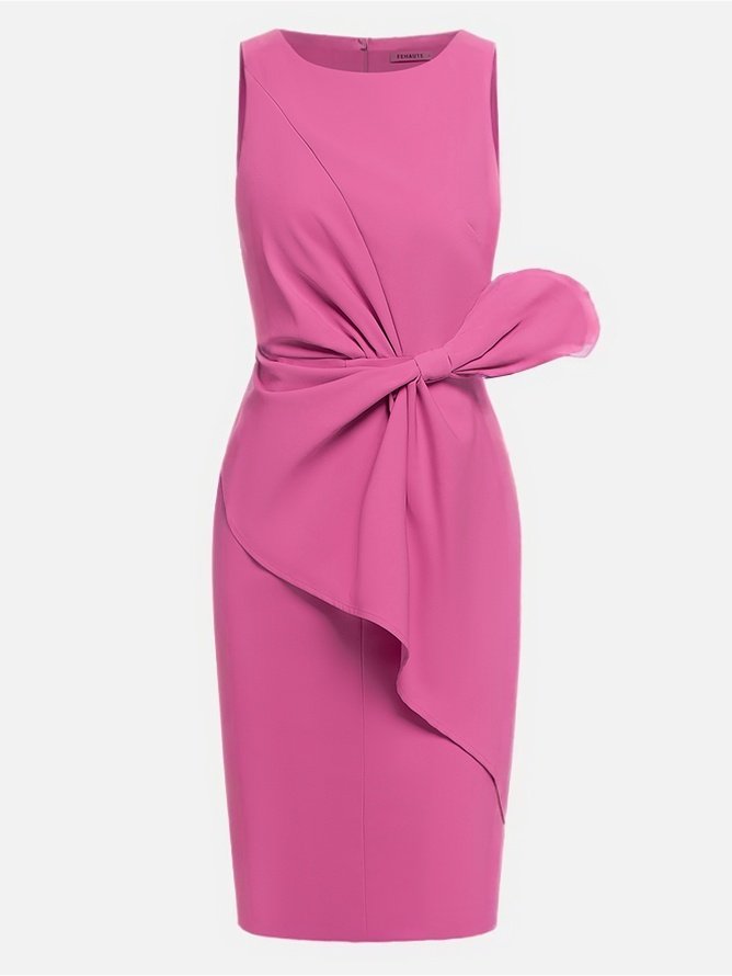 Urban Crew Neck Bow Plain Dress For Women