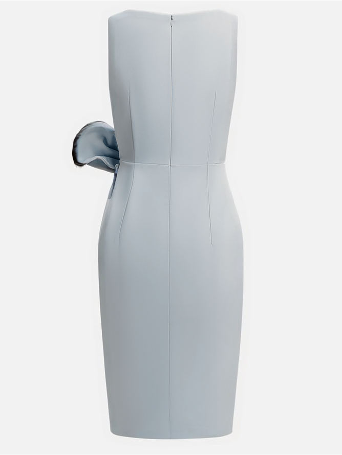 Urban Crew Neck Bow Plain Dress For Women