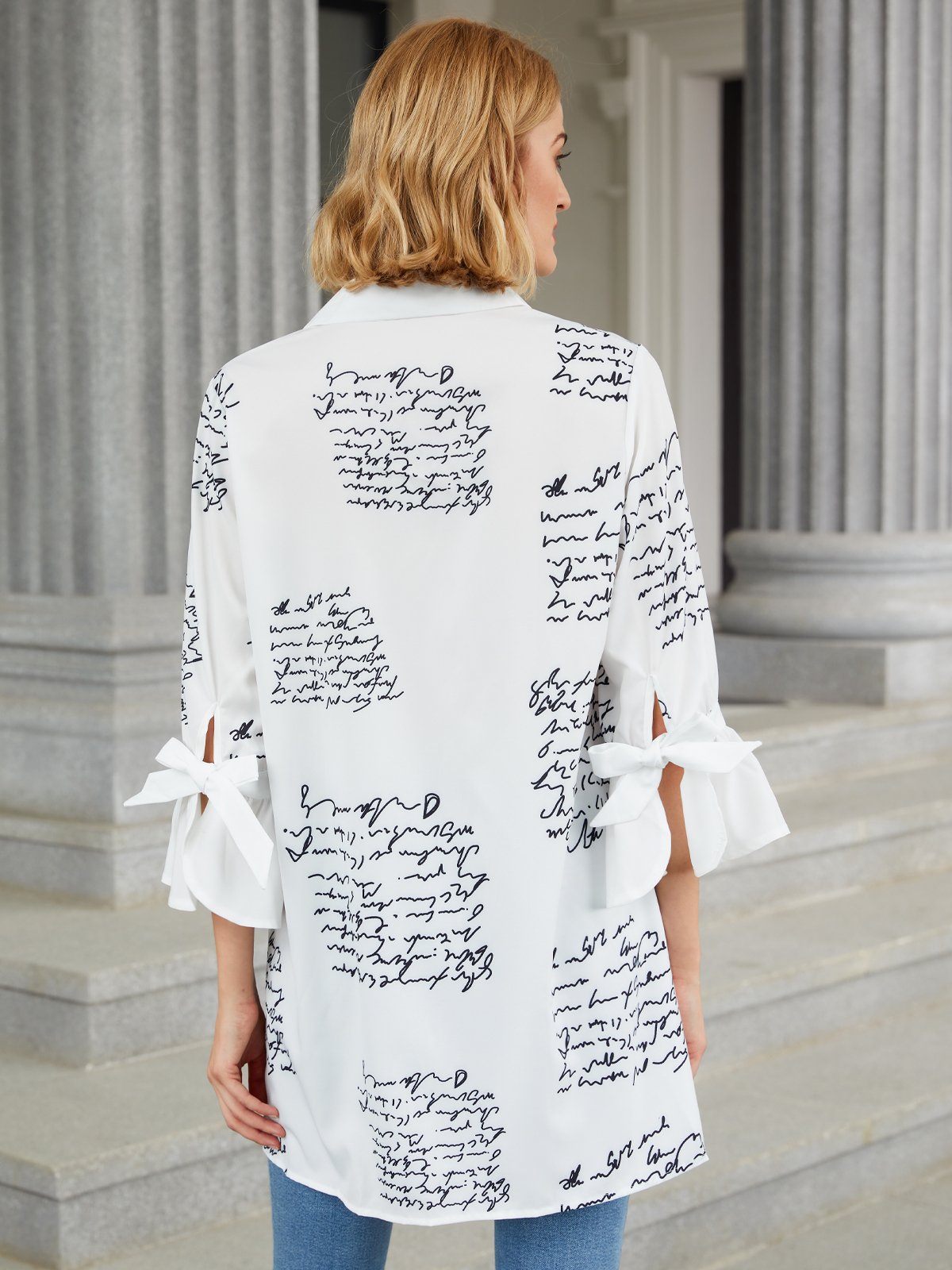Long Sleeve Elegant Letter  Top
