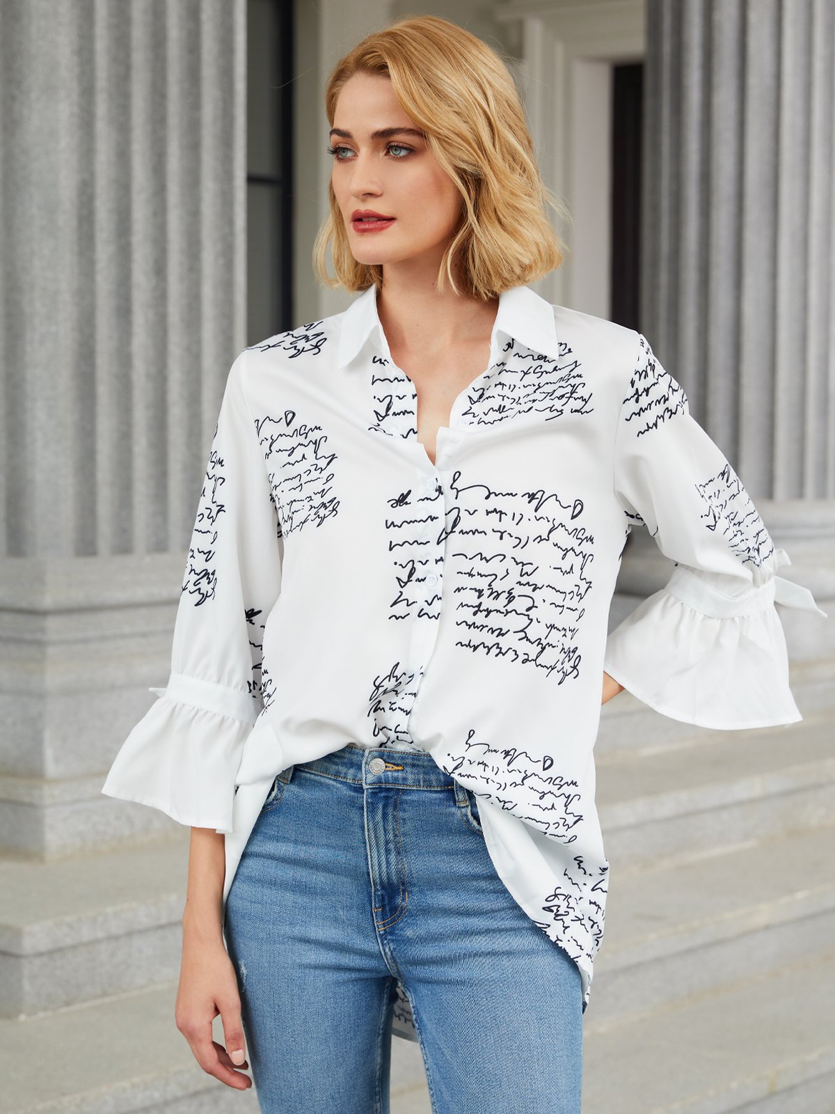 Long Sleeve Elegant Letter  Top