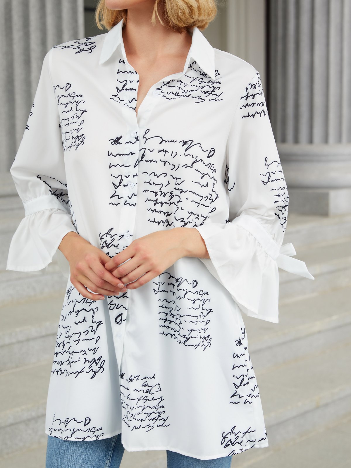 Long Sleeve Elegant Letter  Top