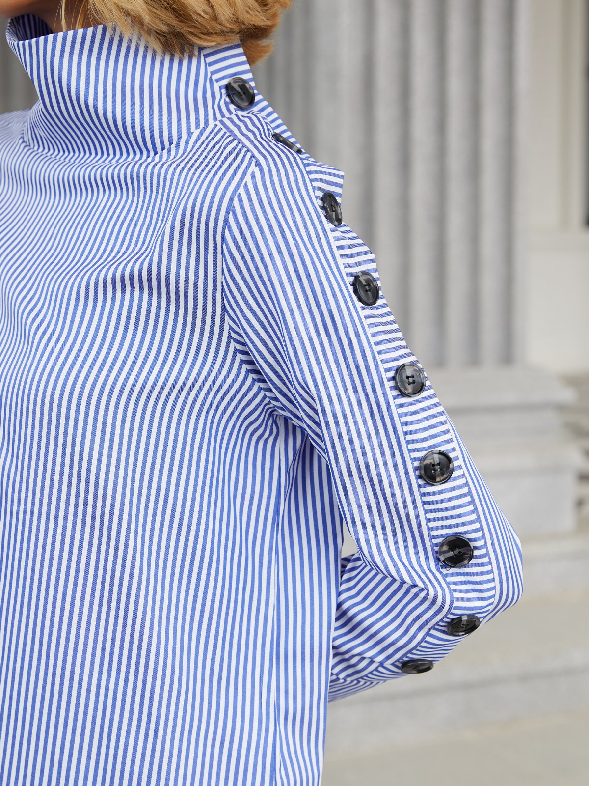 Casual High Neck Striped Long Sleeve Top