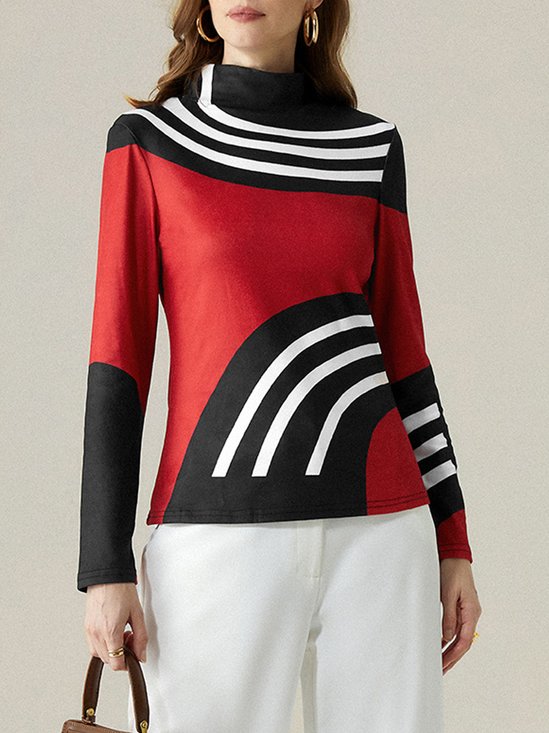 Long Sleeve Urban Geometric Turtleneck T-Shirt