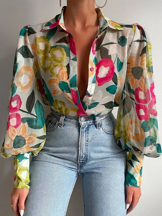 Shirt Collar Elegant Regular Fit Long Sleeve Blouse