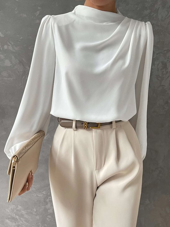 Stand Collar Elegant Plain Regular Fit Blouse