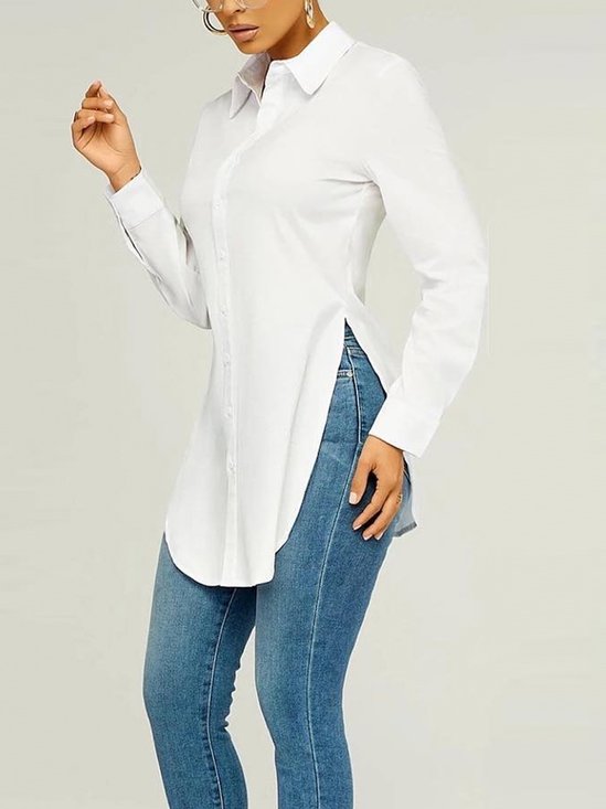 Urban Plain Regular Fit Shirt Collar Long Sleeve Blouse
