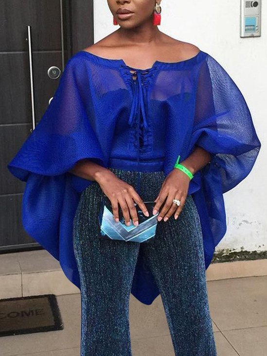 Plain Lantern Sleeve Urban Loose Blouse