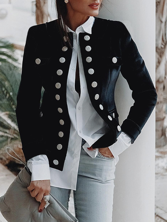 Plus Size Urban Crew Neck Regular Fit Plain Jacket