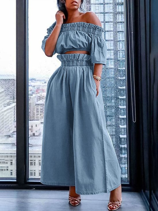 Plus Size Loose Denim Vacation Plain Pants