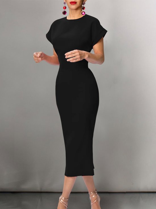 Urban Crew Neck Tight Midi Dress With No Belt