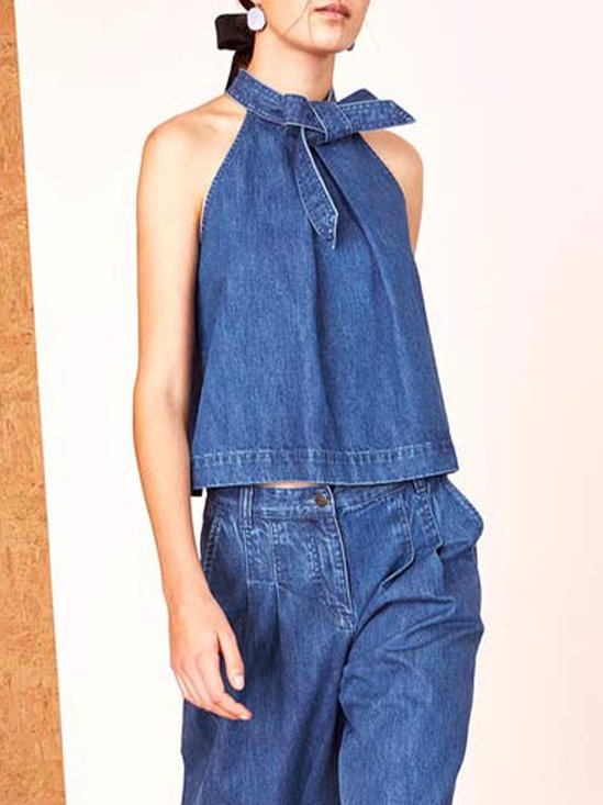 2023 Fashion week denim Halter Loose Urban Plain Tank Top