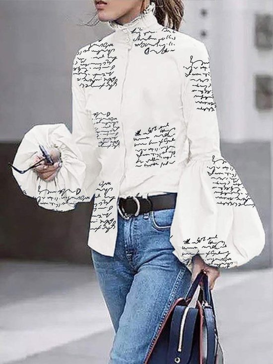 Stand Collar Vintage Letter Top