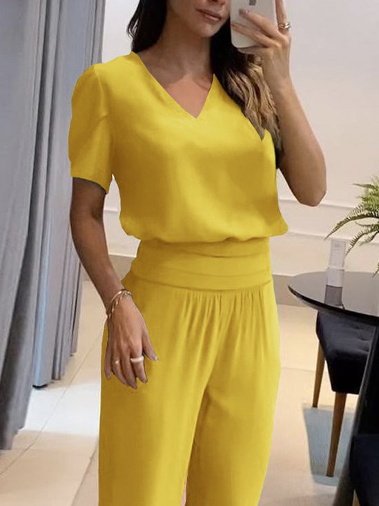 Short sleeve Regular Fit Casual Plain V Neck Shirt