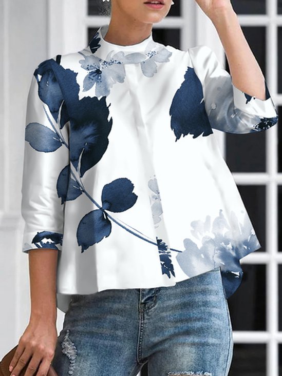 Floral Urban Printing Half Turtleneck Blouse