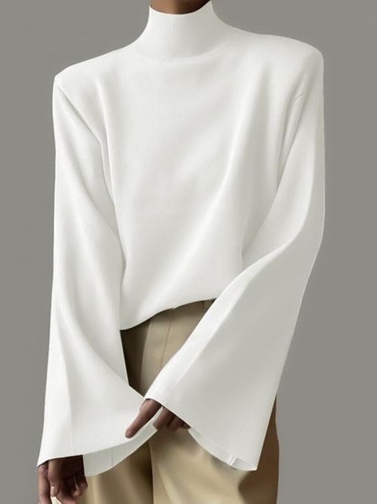 Half Turtleneck Yarn/Wool Yarn Plain Urban Sweater
