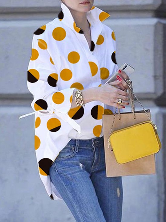 Urban Loose Polka Dots Shirt Collar Blouse