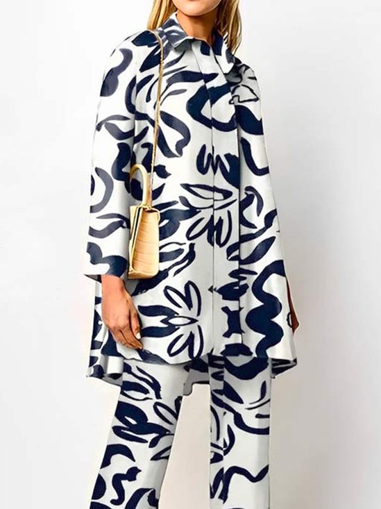 Shirt Collar Loose Elegant Abstract Blouse