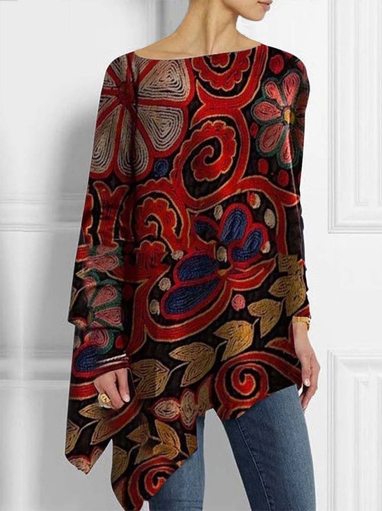 Boat Neck Urban Abstract Loose Shirt