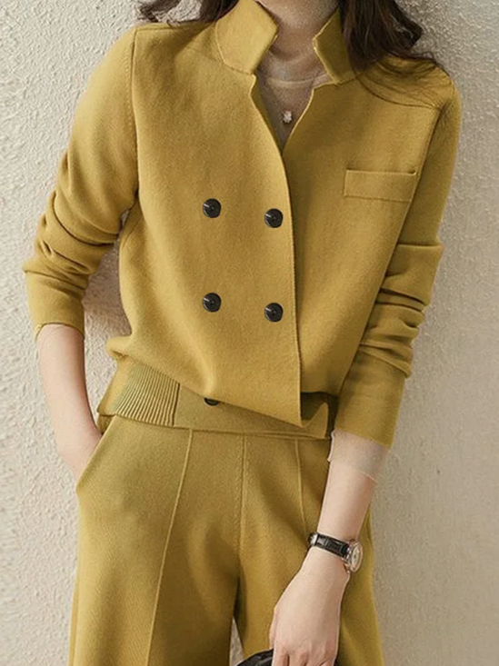 Plus Size Medium Elasticity Plain Urban Loose Stand Collar Long Sleeve Cardigan