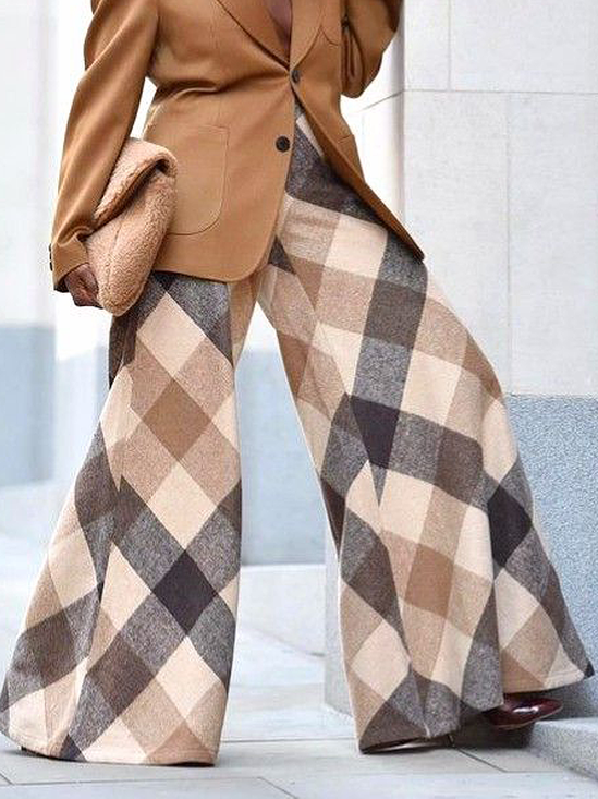 Loose Plaid Urban Fashion Long Pants Wide leg pants
